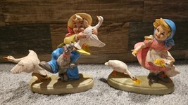 Vintage Holland Mold Ceramic Hand Painted Boy and Girl with Geese 6&quot; Figure Set! - £15.86 GBP