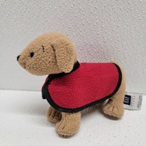 Baby Gap Tan Brown Dog Plush Red Jacket 5&quot; Mini Stuffed Animal Rattle - £19.39 GBP