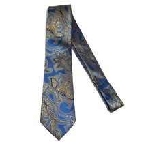 Men's 100% Silk Necktie By Bruno Piattelli Paisley Floral Fancy BP21 Blue Gold image 2