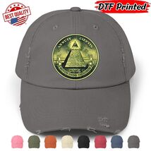 Eye of Providence Distressed Cap Illuminati Symbol Hat Eye Of God DTF Pr... - $24.99