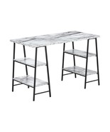 Modern Computer Desk 48&quot;L - White Marble &amp; Black Storage Home Office - $3,368.55 MXN