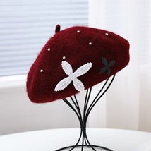 Winter  Beret With Rhinestone s Beads Female  Cap Winter Autumn Spring Hat Solid - £152.81 GBP
