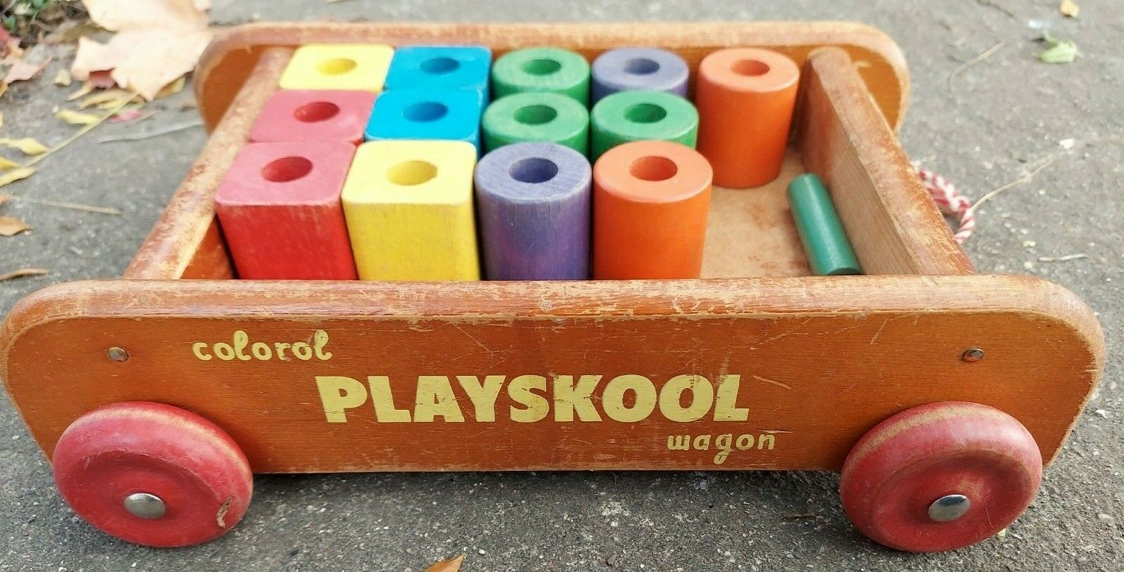 Vintage Colorol Playskool Wagon w/ Blocks - $56.09