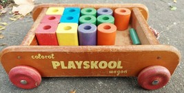 Vintage Colorol Playskool Wagon w/ Blocks - £44.83 GBP