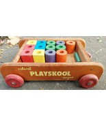 Vintage Colorol Playskool Wagon w/ Blocks - £44.58 GBP