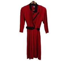 Vintage 1980&#39;s Dress John Roberts Red Dress  Med Pleated Pin Stripe  Belt - £27.40 GBP