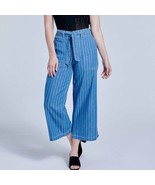 Seven7 Wide Leg Crop Pants Size 8 Striped Denim Belted Patch Pocket Coastal NWT - $19.99