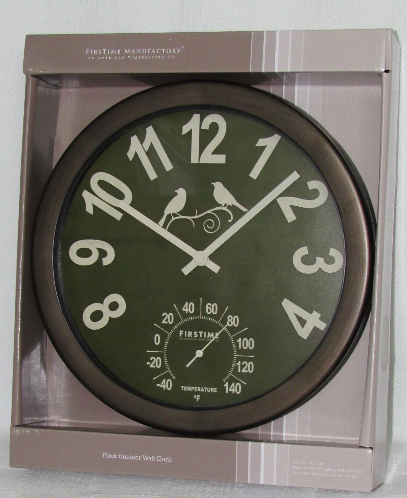 FirsTime 10.3" Flock Outdoor Wall Clock Battery Powered Oil Rubbed