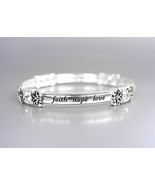 INSPIRATIONAL Silver FAITH HOPE LOVE Filigree Crystals Stackable Stretch... - £7.71 GBP