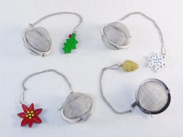 2” Stainless Steel Tea Ball Infusers, Set of 4 Assorted Holiday Charms O... - £15.59 GBP