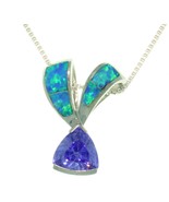Jewelry Trends Sterling Silver Created Blue Opal and Purple CZ Ribbon Pendant on - €40,48 EUR