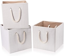 Robuy Set Of 3 Beige Bamboo Fabric Cube Storage Bins With Cotton Rope Handle, - £33.53 GBP