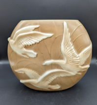 Antique Phoenix Glass Pillow Vase Cream White  3D Geese Swans Flying - $86.07