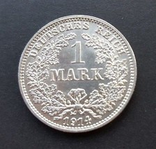 GERMANY 1 MARK SILVER COIN 1914 E UNC NR - $23.02