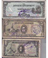JAPANESE OCCUPATION PHILIPPINE Peso 10, 5, 1 Paper Money - £6.25 GBP