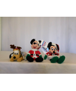 Disney Christmas Santa Mickey &amp; Minnie Mouse Bean Bag Plush + Pluto Rein... - £21.91 GBP