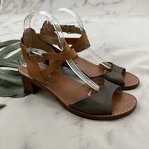 Via Spiga Womens Ankle Strap Sandals Size 9 Brown Gray Leather Low Block Heel - £28.12 GBP