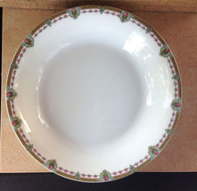 Limoges France A.Lanternier Rose, Green and Gold Band Soup Bowl - £12.67 GBP