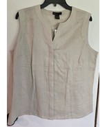 NWT Womens Plus 1X Grace Elements Tan Linen V-Neck Button-Up Sleeveless ... - $533.89 MXN