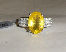 Canary Yellow Fluorite Oval Solitaire &amp; White Topaz Ring, 925, Size 8, 7.09(TCW) - £40.20 GBP
