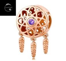Genuine Sterling Silver 925 Rose Gold Dream Catcher Bead Charm With Cubic Zircon - £14.89 GBP