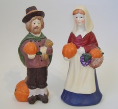 Pilgrims Man Woman Set Pumpkin Statue Figurine Porcelain Pottery Thanksg... - £27.97 GBP