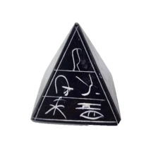 Hand Carved Hieroglyph Egyptian Pyramid Black Stone Paperweight Decor - $24.75