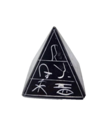 Hand Carved Hieroglyph Egyptian Pyramid Black Stone Paperweight Decor - $24.75