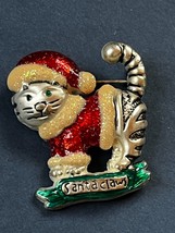 SIlvertone Tabby Kitty Cat in Red Enamel Santa Claus Outfit SANTA CLAWS Christma - £10.46 GBP