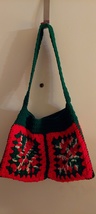 Green Top Holiday Tote, Hand Crocheted, 11 inches deep, 16 inches wide - £19.54 GBP