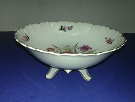Vintage Porcelain Footed Bowl Floral, Gold Trim Scalloped Edge MARKED - £2.97 GBP