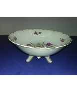 Vintage Porcelain Footed Bowl Floral, Gold Trim Scalloped Edge MARKED - $3.71