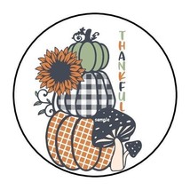 30 Thankful Envelope Seals Labels Stickers 1.5&quot; Round Fall Pumpkins Plaid - £5.98 GBP