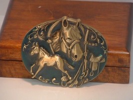 Pre-owned Green &amp; Gold Horse Head Belt Buckle - £10.90 GBP