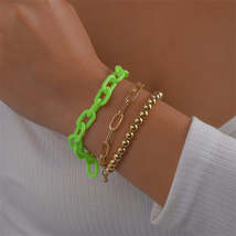 Green Acrylic &amp; 18K Gold-Plated Stretch Cable Chain Bracelet Set - £11.98 GBP