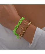 Green Acrylic &amp; 18K Gold-Plated Stretch Cable Chain Bracelet Set - £11.84 GBP
