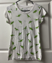 Wound Up Cap Sleeve T shirt  Juniors Size Medium 7-9 White Green Dinosaur Print - £6.52 GBP