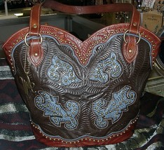 Gorgeous!American West Leather #8525560 Boot Purse Deniml/Black Brown Br... - $228.00
