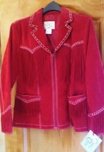 Beautiful Cripple Creek Leather coat  Red with fringe and buckstitching.... - £235.12 GBP