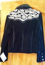 Beautiful Scully Leather coat  Black w fringe embroidery &amp; buckstitching... - $225.00