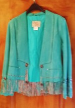 Beautiful Cripple Creek Leather coat  TURQUOISE with fringe and COONCHOS... - £239.00 GBP