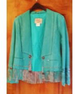 Beautiful Cripple Creek Leather coat  TURQUOISE with fringe and COONCHOS... - £235.14 GBP