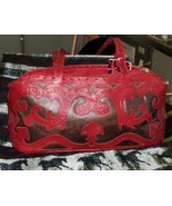 Leaders In Leather -cut tooled-handmade soft leather handbag bronze/red ... - £147.85 GBP