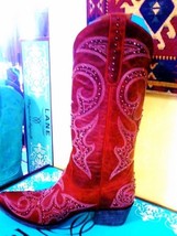 Lane RED studded Cowgirl Boot Knockout gorgeous Leather Handmade Mexico - £359.71 GBP