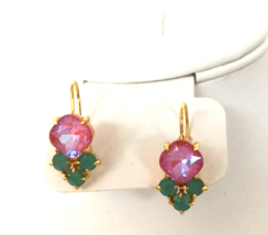 New with tags Women&#39;s Jewelry Fashion Earrings Pink and Green Gold Tone Hook - £11.07 GBP