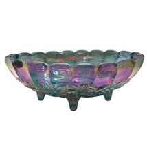Vtg Oval Grape Harvest Fruit Bowl Carnival Glass Iridescent Blue Green Purple - £21.08 GBP