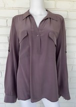 Eileen Fisher Mauve Purple Silk Crepe Henley Shirt Blouse Top sz Medium - $57.03