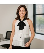 White House Black Market Tie-Neck Pleated Tiered Blouse Size 2 Sleeveles... - $40.75 CAD