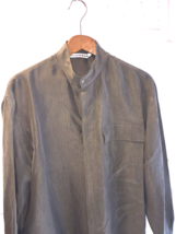 MAXWEAR 100% Silk Mens Size M Shirt  Button Up Green With Black Pinstrip... - £20.21 GBP