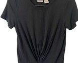 Max Studio Knit Top Womens Size XS Black short sleeved top Gathered Hem - $13.43